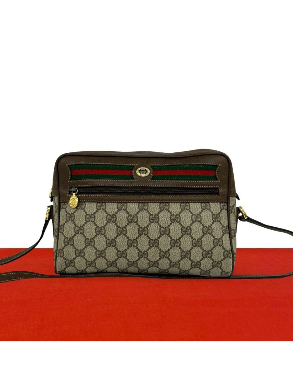 Gucci Vintage Sherry Line GG Logo Pattern Leather Shoulder Bag Pochette Brown